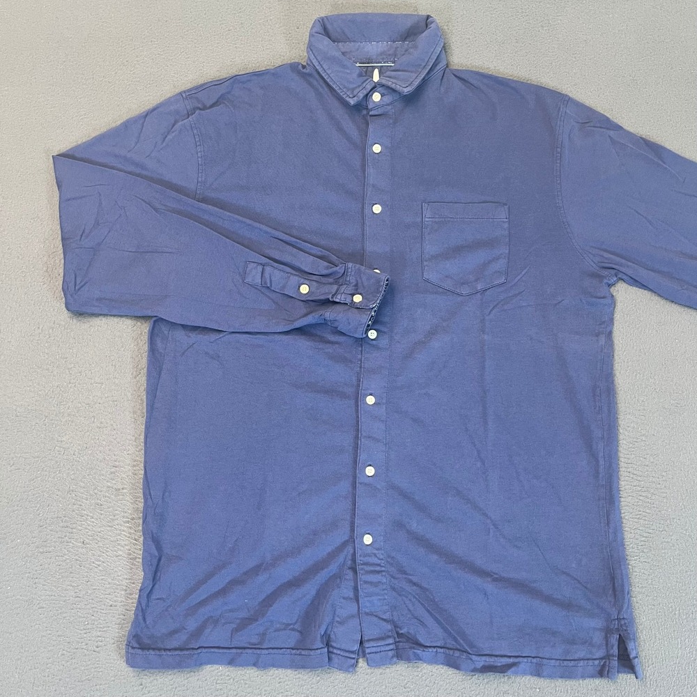 Johnnie-O Mens Medium Long Sleeve‎ Button Down Shirt Navy Blue 100% Cotton Surf